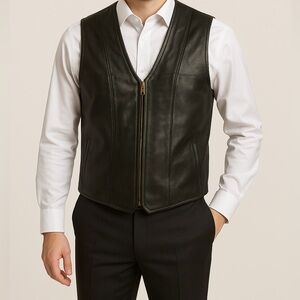 90s Chandler Hill Genuine Leather Vest Black L – Vintage Biker Grunge Streetwear